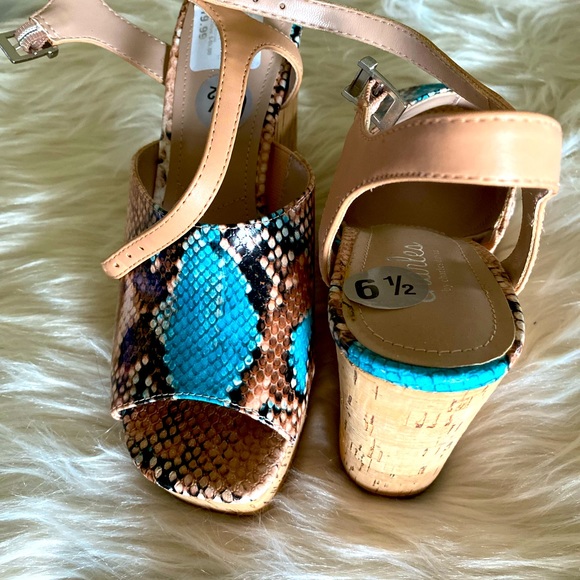 Color block snake skin print open toe wedges - Picture 2 of 3